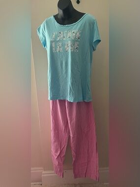 La Vie En Rose Aqua Top with Pink Striped Pj Pants Size L